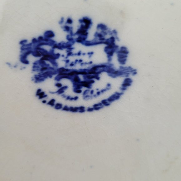 Vintage Flow Blue Serving Bowl by W. Adams & Co. in England, Fairy Villa Pattern - Picture 5 of 10